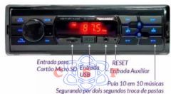 Auto Radio Roadstar 2605 BR Mp3 Fm Usb Sd Bt com Bluetooth 4 Canais 48 Watts