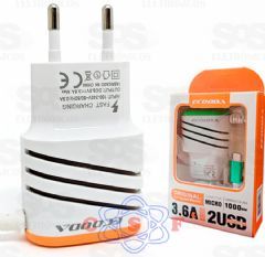 Carregador Ecooda Rápido para Celular 2 X Usb Com Cabo 1 Metro V8 3.6A Original EC5227