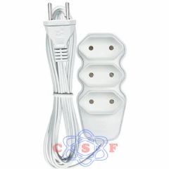 Extensão Megatron 3 Tomadas 5 Metros Cordão Paralelo Branco 2 x 0,75 10A 2 Pinos